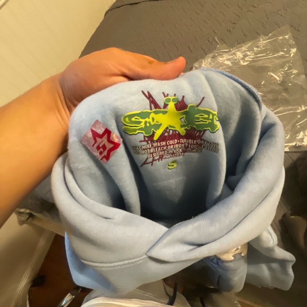 Light Blue and green spider hoodie
